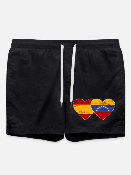 Spain Venezuela flag heart used - Swim Trunks - black