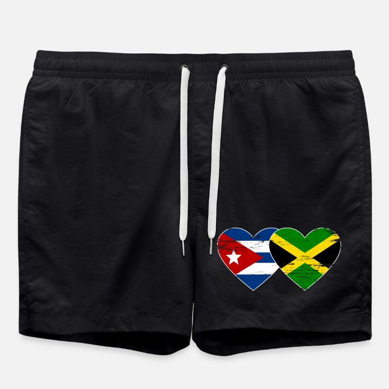 Cuba Jamaïque Drapeau Coeur Utilisé - Short de bain - noir