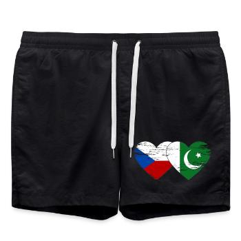 Czech Republic Pakistan flag heart used - Swim Trunks - black - Front - AI Model Male 185 light (185cm)