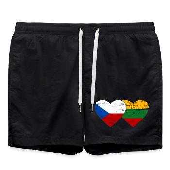 Tschechien Litauen Flagge Herz used - Badeshorts - Schwarz - Vorne - AI Model Male 185 light (185cm)