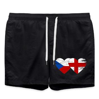 Czech Republic England Flag Heart used - Swim Trunks - black - Front - AI Model Male 185 light (185cm)
