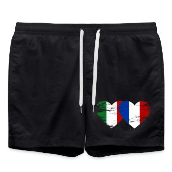 Italy France Flag Heart used - Swim Trunks - black - Front - AI Model Male 185 light (185cm)