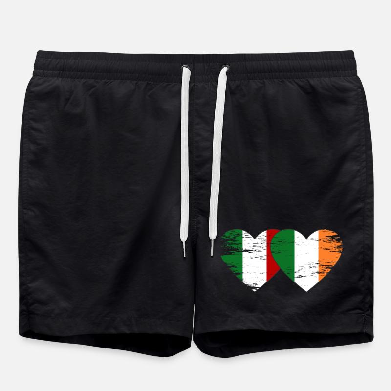 Italie Irlande drapeau coeur utilisé - Short de bain - noir