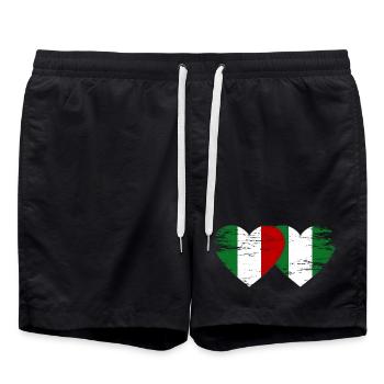 Italy Nigeria flag heart used - Swim Trunks - black - Front - AI Model Male 185 light (185cm)