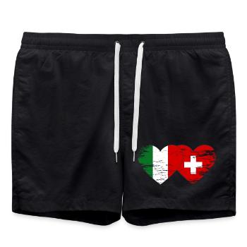 Italie Suisse Drapeau Coeur utilisé - Short de bain - noir - Devant - AI Model Male 185 light (185cm)