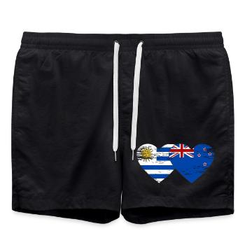 Uruguay Neuseeland Flagge Herz used - Badeshorts - Schwarz - Vorne - AI Model Male 185 light (185cm)
