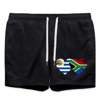 Uruguay Südafrika Flagge Herz used - Badeshorts - Schwarz - Vorne - AI Model Male 185 light (185cm)