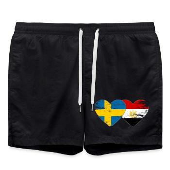 Sweden Egypt Flag Hands Heart Shape Used - Swim Trunks - black - Front - AI Model Male 185 light (185cm)