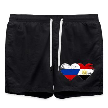 Russia Egypt Flag Hands Heart Shape Used - Swim Trunks - black - Front - AI Model Male 185 light (185cm)