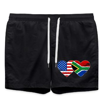 États-Unis Afrique du Sud drapeau coeur forme utilisé - Short de bain - noir - Devant - AI Model Male 185 light (185cm)
