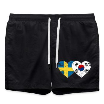 Suède Corée du Sud drapeau coeur utilisé - Short de bain - noir - Devant - AI Model Male 185 light (185cm)