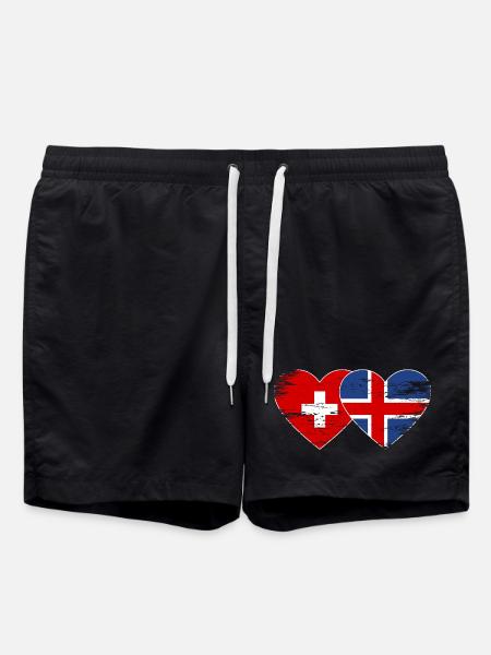 Switzerland Iceland Flag Heart used - Swim Trunks - black