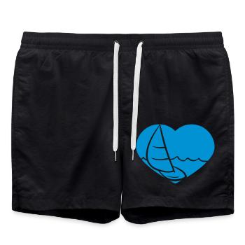 blue heart sailing silhouette love hobby i love sea we - Swim Trunks - black - Front - AI Model Male 185 light (185cm)