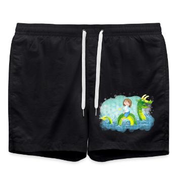 Girl dragon riding - Swim Trunks - black - Front - AI Model Male 185 light (185cm)