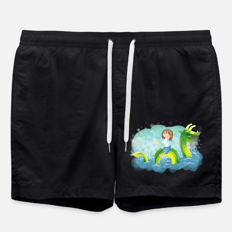 Mädchen Drachen reiten - Badeshorts - Schwarz