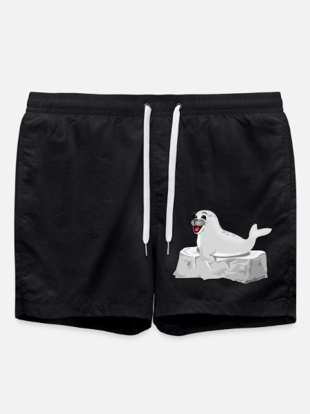 Lachende Robbe auf Fels - Badeshorts - Schwarz