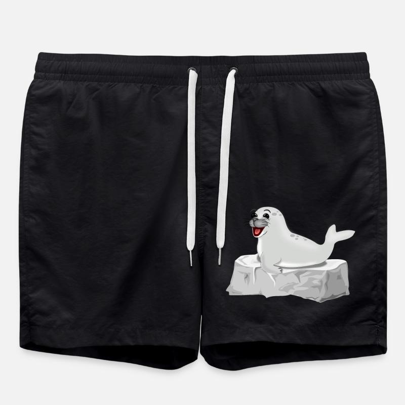 Laughing seal on rock - Swim Trunks - black