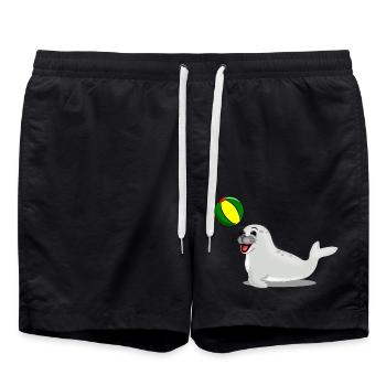 Lachende Robbe mit Ball - Badeshorts - Schwarz - Vorne - AI Model Male 185 light (185cm)