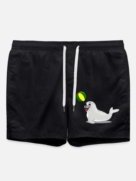 Laughing seal with ball - Swim Trunks - black
