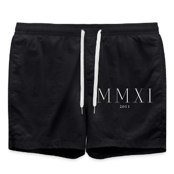 Roman Numeral Year of Birth Made in 2011 - Swim Trunks - black - Front - AI Model Male 185 light (185cm)