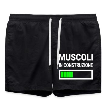 Muscoli in construzione gift for bodybuilders - Swim Trunks - black - Front - AI Model Male 185 light (185cm)