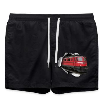 Locomotive Re6/6 breaks through paper - Swim Trunks - black - Front - AI Model Male 185 light (185cm)