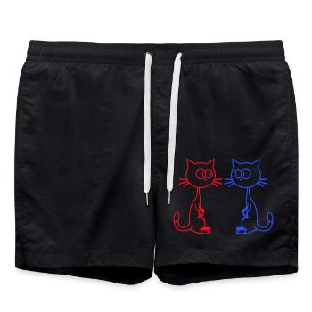 2 Neugierige Komische Katzen Gucken Sich Lustig An - Badeshorts - Schwarz - Vorne - AI Model Male 185 light (185cm)