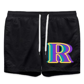 Lettre r multicolore - Short de bain - noir - Devant - AI Model Male 185 light (185cm)