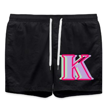 Mehrfarbiger Buchstabe k - Badeshorts - Schwarz - Vorne - AI Model Male 185 light (185cm)