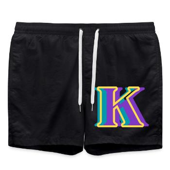Multicolored letter k - Swim Trunks - black - Front - AI Model Male 185 light (185cm)