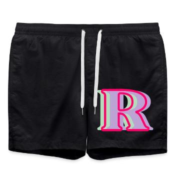 Lettre r multicolore - Short de bain - noir - Devant - AI Model Male 185 light (185cm)