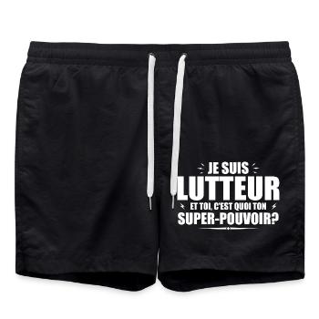 I am a wrestler. What's your superpower? - Swim Trunks - black - Front - AI Model Male 185 light (185cm)