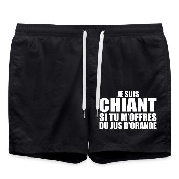 Man who loves Orange Juice. Funny Design Humor - Swim Trunks - black - Front - AI Model Male 185 light (185cm)