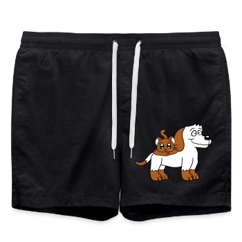 Dog Cat Two Friends Team Kitten 2 Duo Crew - Swim Trunks - black - Front - AI Model Male 185 light (185cm)