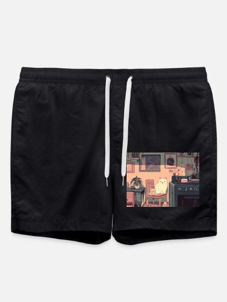 Happy Birthday cat - Swim Trunks - black