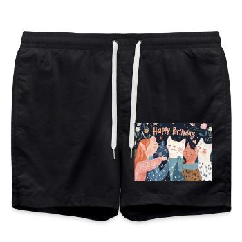 Happy Birthday cats - Badeshorts - Schwarz - Vorne - AI Model Male 185 light (185cm)