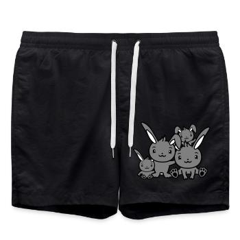 4 Hasen Familie Kinder Eltern Vier Geschwister Süß - Badeshorts - Schwarz - Vorne - AI Model Male 185 light (185cm)