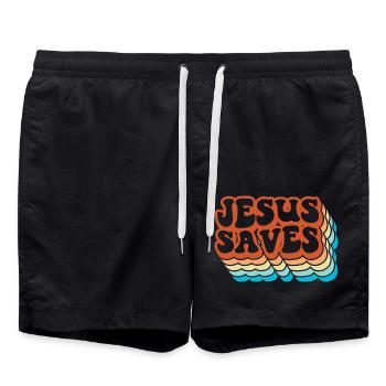 Jesus Saves - Swim Trunks - black - Front - AI Model Male 185 light (185cm)