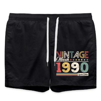 35th Birthday Gift Husband Vintage March 1990 - Swim Trunks - black - Front - AI Model Male 185 light (185cm)
