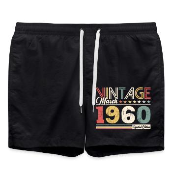 65ème anniversaire cadeau mari Vintage mars 1960 - Short de bain - noir - Devant - AI Model Male 185 light (185cm)