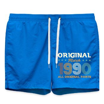 35th Birthday Gift Husband Original March 1990 - Swim Trunks - cobalt blue - Front