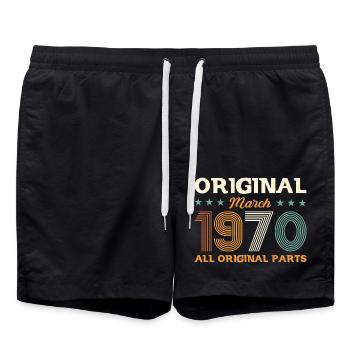 55th Birthday Gift Husband Original March 1970 - Swim Trunks - black - Front - AI Model Male 185 light (185cm)