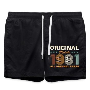 44. Geburtstag Geschenk Mann Original März 1981 - Badeshorts - Schwarz - Vorne - AI Model Male 185 light (185cm)