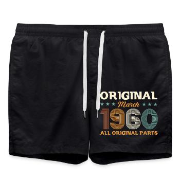 65th Birthday Gift Husband Original March 1960 - Swim Trunks - black - Front - AI Model Male 185 light (185cm)