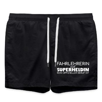 Driving Instructor Superheroine Driving School - Swim Trunks - black - Front - AI Model Male 185 light (185cm)