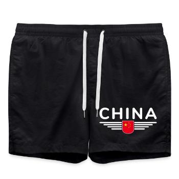 I Love China, Design T-Shirt Outfit - Swim Trunks - black - Front - AI Model Male 185 light (185cm)