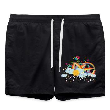 fairytale rainbow sky with clouds & flower - Swim Trunks - black - Front - AI Model Male 185 light (185cm)