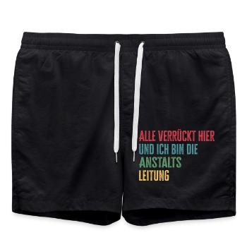 Alle verrückt hier Anstaltsleitung - Badeshorts - Schwarz - Vorne - AI Model Male 185 light (185cm)