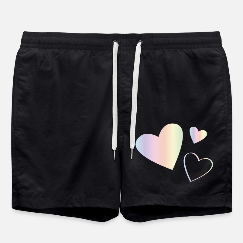 Pastel Rainbow Hearts - Swim Trunks - black