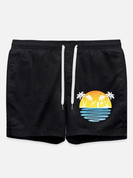 Palm trees summer sun sea and beach - Swim Trunks - black
